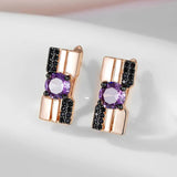 Vintage Design 14K Filled Rose Gold Purple AAA Zircon Cystals Black Colour Earrings Fashion Party Fine Jewellery