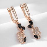 14K Gold Filled Luxury Butterfly design Black AAA Zircon Diamonds Long Drop Earrings