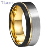 Excellent Offset Grooved Brushed 8MM Tungsten Wedding Rings for Men Women