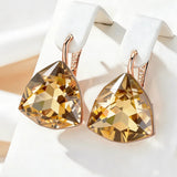 14 Karat Filled Gold Big Yellow Triangular AAA Zircon Crystal Dangle Earrings For Women