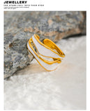 18K Gold Plated Fashion White Enamel Creative Irregular tainless Steel Open Stylish Ring