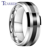 Beveled Brushed Polished Finish 8mm Men Women Two Tone Tungsten Wedding Rings