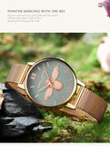 Elegant Luxury 3D Engraved Bee Dial Ladies Watch Rose Gold Plated 31mm Classic Casual Dress Watch with Bracelet Set