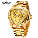 New Original Triangle Skeleton Automatic Mechanical Sport Stainless Steel High End Luxury Men Gold Tone Watches