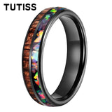 Inlaid Hawaiian Koa Wood Crushed Fire Opal 6/8mm Black Tungsten Carbide Rings