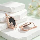 14 Karat Gold Filled Big Oval Black Zircon Drop Fashion  Fine Ethnic Earrings