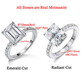 Emerald/Radiant Cut Real Full Moissanite 8*10mm D Color Diamond 925 Sterling Silver Ring for Women Wedding Band