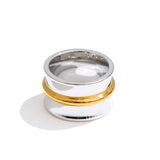 18K Gold Plated Stainless Steel Wide Minimalist  two-tone Distinctive High Quality Ring
