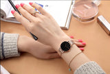New Simple Elegant Rose Gold Tone Stainless Steel Women Bracelet Watch - Quartz Movement Steel Mesh Watches