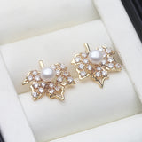 Maple Leaf Design Real Pink/Purple/White Pearl AAA Zircon Diamonds Silver Earrings
