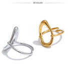 18K Gold Plated Minimalist Stainless Steel Oval Hollow Stylish Chic Open Ring
