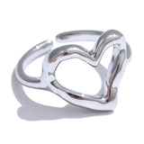 18K Gold Plated Minimalist Stainless Steel Heart Love Hollow Charm Ring