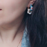 Boho Handmade Enamel Flowers Pearl Black Red Pink Vintage Gold Colour Hoop Earrings