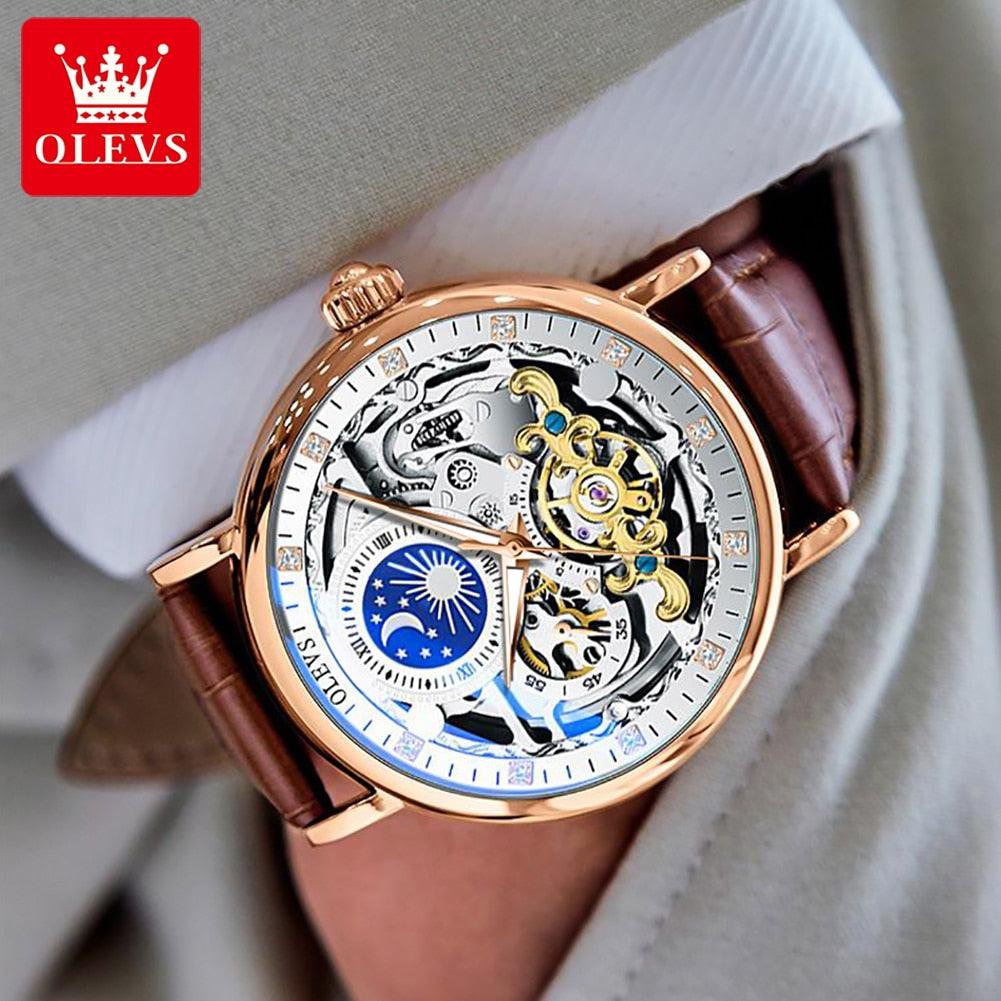 New Luxury Square Skeleton Automatic Golden Bridge Dial Carved Movement Mechanical Waterproof Watches - The Jewellery Supermarket