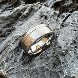 Hammered Offset Line 8mm Tungsten Carbide Rings for Men Women Comfort Fit