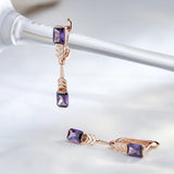 14K Filled Gold Square AAA Lab Created Purple Amethyst Zircon  Long Drop Earrings