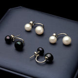 Front-and-Back Ear Jacket Design Multicolour Real Pearls Silver Stud Earrings