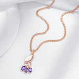 Shiny Flower Design 14K Rolled Rose Gold Purple, White AAA Zircon Crystals Necklace - Fashion Fine Jewellery