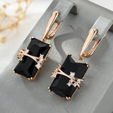 14 Karat Rolled Gold Black Square AAA Zircon Crystal Luxury Long Drop Earrings