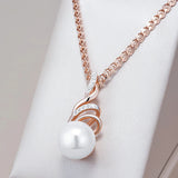 14K Rolled Gold Elegant White Pearl AAA Zircon Diamonds Unique Pendant And Necklace