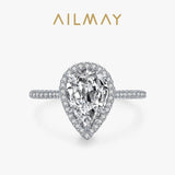 Luxury 3CT Sparkling Water Drop Shape AAAA Lab Created Diamond Silver Rings