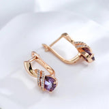 Marvelous Cute Drop Filled 14K Rose Gold Purple Double Layer AAA Zircon Diamonds Earrings - Fashion Jewellery