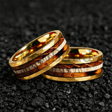 Classic Whiskey Barrel Oak Wood Deer Antler Inlay Tungsten Rings for Men Women