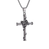 Sexy Rose Wrapped Cross Stainless Steel Pendant Necklace - Men's Art Thorn Rose Design Sense Jewellery - The Jewellery Supermarket