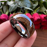 Whiskey Barrel Oak Wood Inlay Domed Polished Tungsten Engagement Wedding Rings