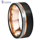 Excellent Offset Grooved Brushed 8MM Tungsten Wedding Rings for Men Women