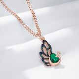 Luxury Filled 14K Rose Gold AAA Blue  Zircon Crystals Peacock Necklace - Vintage Daily Fine Jewellery