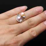 Excellent White/Black/Pink/Purple Natural Double Pearl Silver 925 Rings