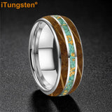 Whiskey Wood And Turquoise Gold Foil Inlay Unisex Tungsten Carbide Unisex Rings