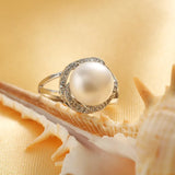 925 Sterling Silver Big White/pink/purple Real Pearl AAA Zircon Diamonds Rings