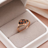 New Season Rolled 14K Rose Gold Women's Ring With Water Drop AAA Black Zircon Crystals Elegant Luxury Jewellery