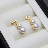 Beautiful Real White Black Grey Double Pearl Stud Drop Gold Colour Earrings