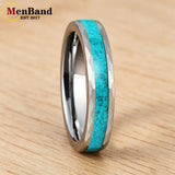 Hammered  Inlaid Turquoise 4MM 8MM Men and Women Couple's Engagement Rings
