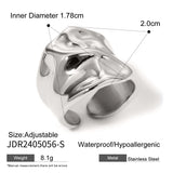 18K Gold Plated Irregular Hammered Texture Wide Opening Stainless Steel Ring Charm Jewellery