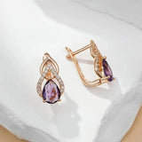 Gorgeous Pear Shape 14K Filled Rose Gold Purple AAA Zircon Diamonds Drop Earrings - Sparkling Fashion Jewellery