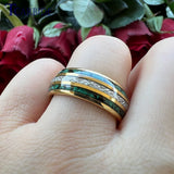 Bright Meteorite and Malachite Inlay 8MM Tungsten Carbide Wedding Men Women Ring