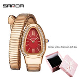 New Light Luxury Serpentine Quartz Rhinestone Embellished Bracelet Watch