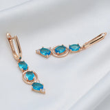 14 Karat Rolled Gold Fashion Blue AAA Zircon Crystals Vintage Long Dangle Earrings