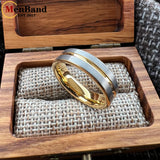 Flat Brushed Polishing Center Groove 6mm Wedding Engagement Gold Tungsten Rings
