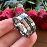 Pipe Cut Polished Finish Groove Inlay Silver Colour Men Women Tungsten Wedding Rings