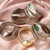 Fashion Top Brand Luxury Gold Stainless Steel Quartz Snake Watches, Iced Zircon Diamonds Waterproof Dress Watches