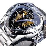 Fashion Top Brand Triangle Men's Automatic Mechanical Hollow Luxury Golden Full Stainless Steel Men's Wrist Watches