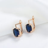 14K Gold Filled Geometric Oval Cut Dark Blue AAA Zircon Crystals Clip Elegant Earrings