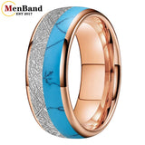 White Meteorite Block-like Turquoise Inlay 6/8MM Tungsten Rings for Men And Women