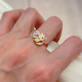 New Season Romantic Rolled 14K Rose Gold Colourful AAA Zircon Crystals Flower Rings -  Luxury Fine Jewellery