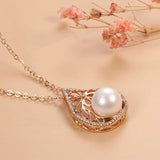 Luxury Water Drop Rolled 14K Rose Gold AAA Zircon Diamonds Pearl Necklace for Women -  Charming Fine Jewellery